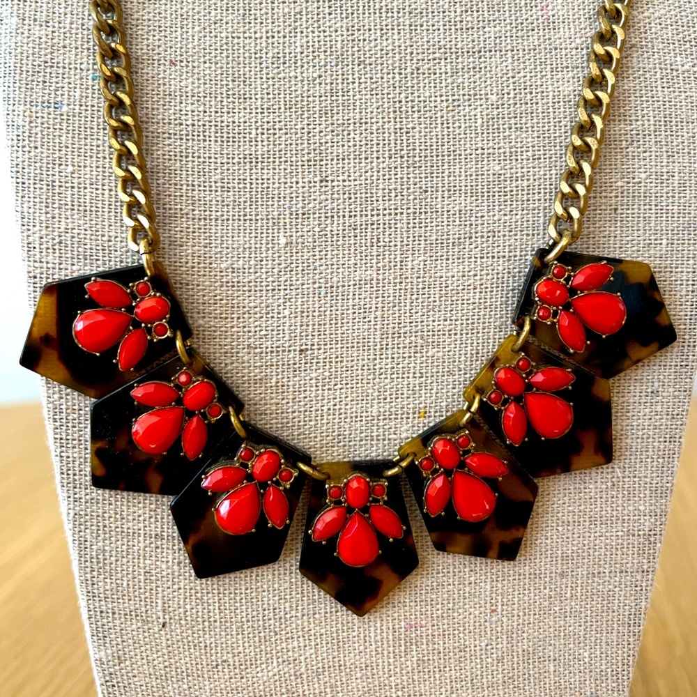 J. Crew Red and Gold Statement Necklace - Picture 2 of 3